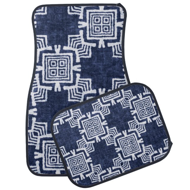 Twisted indigo checkered textured background. car floor mat (Set)