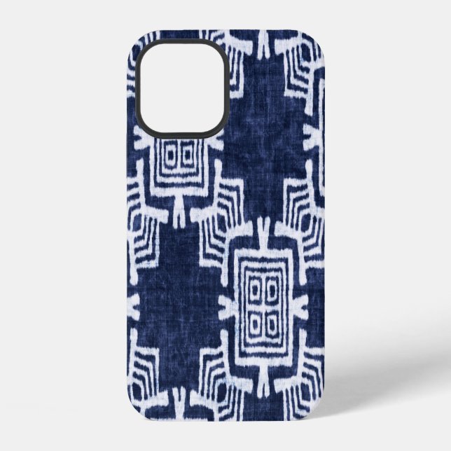 Twisted indigo checkered textured background. iphone case (Back)
