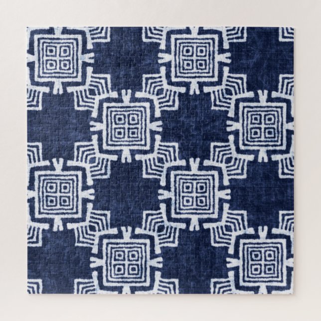 Twisted indigo checkered textured background. jigsaw puzzle (Vertical)