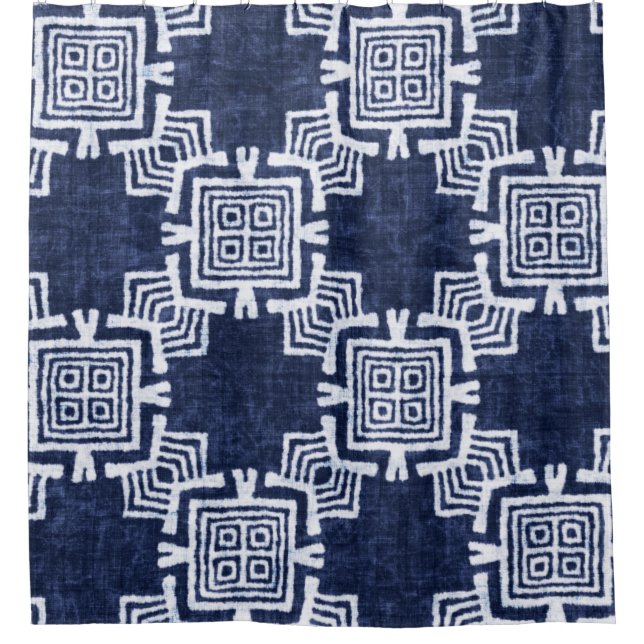 Twisted indigo checkered textured background. shower curtain (Front)