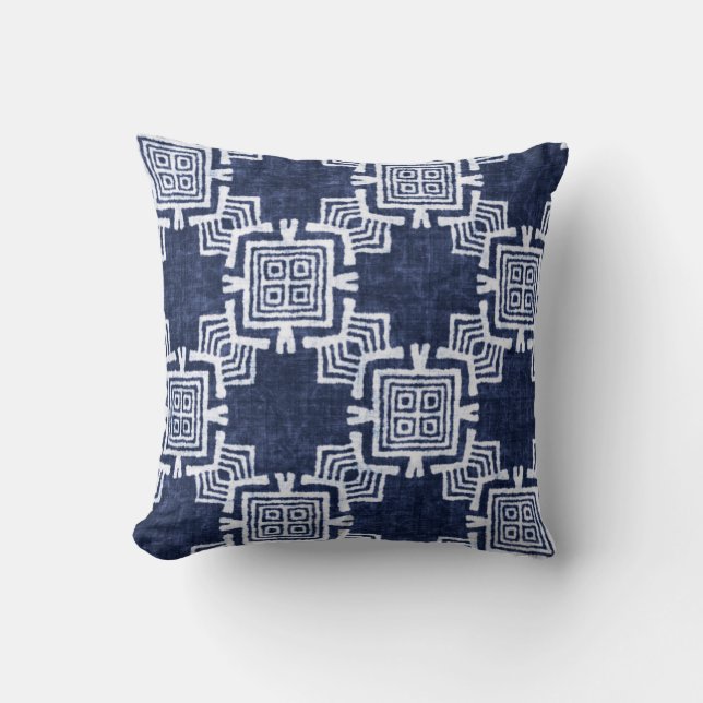 Twisted indigo checkered textured background. throw pillow (Front)