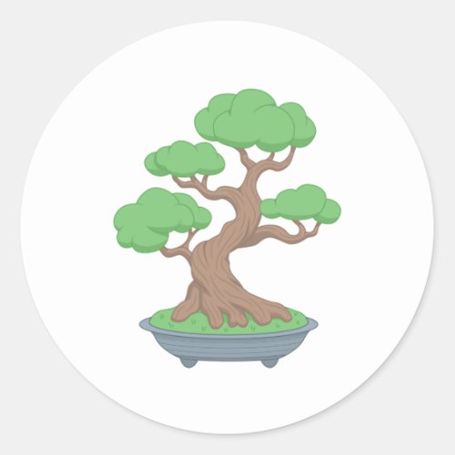 Twisted Japanese Bonsai Tree Classic Round Sticker