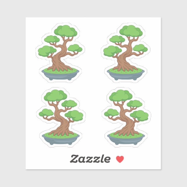 Twisted Japanese Bonsai Tree Set of 4 Sticker (Sheet)