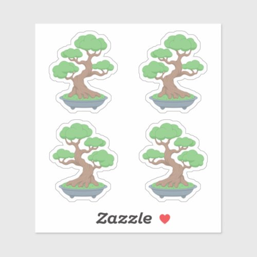 Twisted Japanese Bonsai Tree Set of 4 Sticker