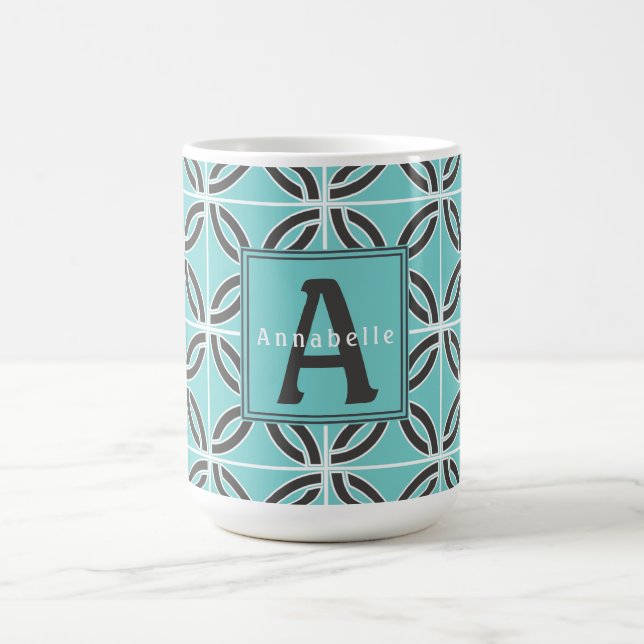 Twisted Lines in Mint and Gray, Name & Monogram Coffee Mug (Center)