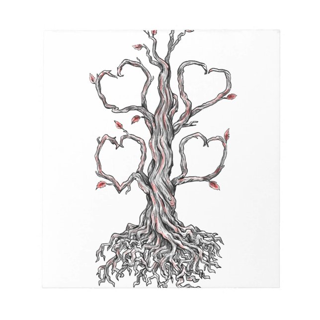 Twisted Oak Tree Heart Branch Tattoo Notepad (Front)