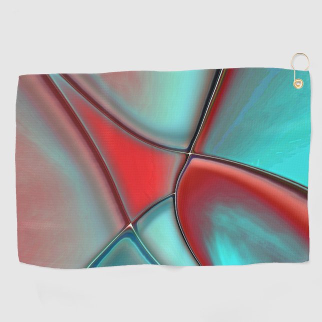 Twisted plates with convex edge red and turquoise  golf towel (Horizontal)