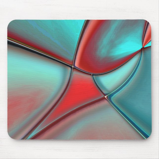 Twisted plates with convex edge red and turquoise  mouse pad (Front)