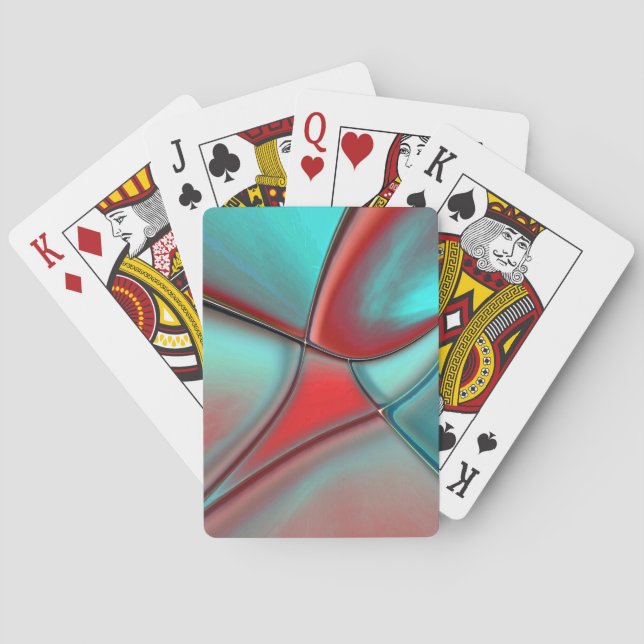 Twisted plates with convex edge red and turquoise  poker cards (Back)