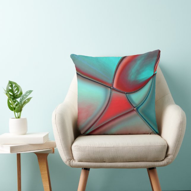 Twisted plates with convex edge red and turquoise throw pillow (Chair)