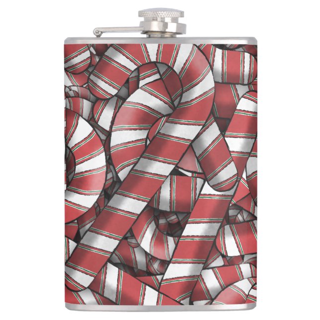 Twisted Red Striped Abstract Candy Canes Flask (Front)
