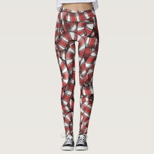 Twisted Red Striped Abstract Candy Canes Leggings