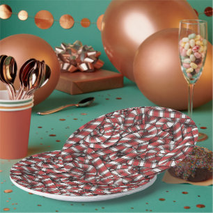 Twisted Red Striped Abstract Candy Canes Paper Plates