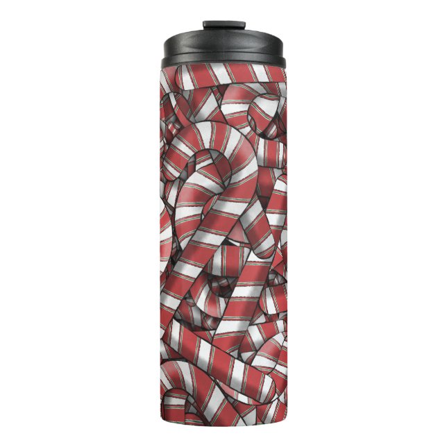Twisted Red Striped Abstract Candy Canes Thermal Tumbler (Front)