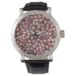 Twisted Red Striped Abstract Candy Canes Watch