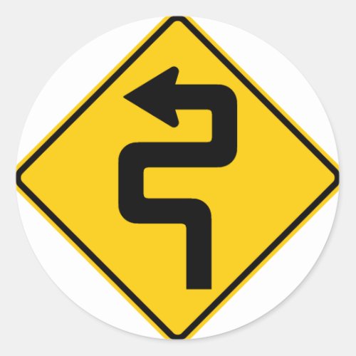 Twisted Road Ahead Highway Sign Classic Round Sticker