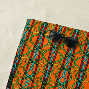 Twisted Southwestern Style Symmetrical Line Art Beach Towel