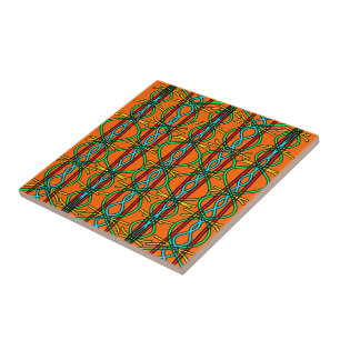 Twisted Southwestern Style Symmetrical Line Art Ceramic Tile