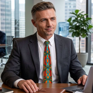 Twisted Southwestern Style Symmetrical Line Art Neck Tie
