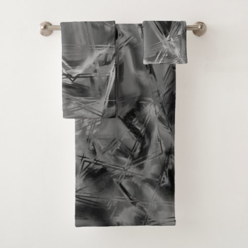 Twisted squares grey and black brushstrokes bath towel set