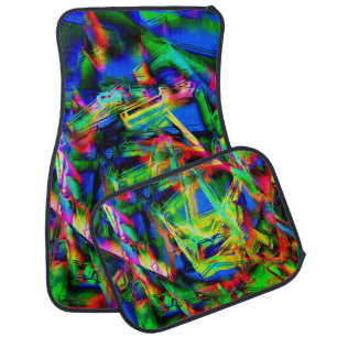 Twisted squares with green colorful 'brushstrokes' car floor mat