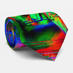 Twisted squares with green colorful 'brushstrokes' neck tie