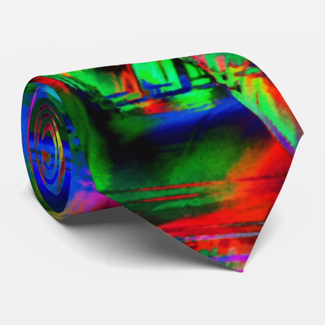 Twisted squares with green colorful 'brushstrokes' neck tie (Rolled)