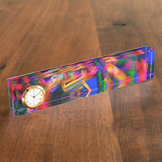 Twisted stained square with colorful 'brushstroke' desk name plate (Side)