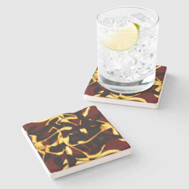 Twisted streaks burnt yellow looks velvety stone coaster (Side)