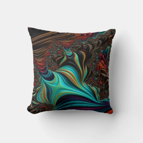 Twisted Teal Nautical Beach Vibe Fractal Art Throw Pillow