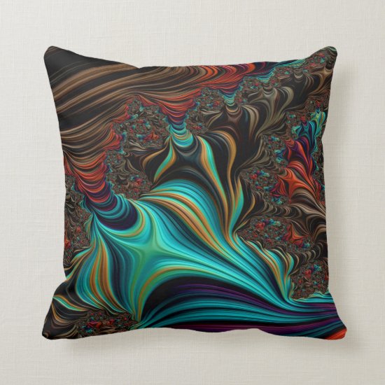 Twisted Teal Nautical Beach Vibe Fractal Art Throw Pillow