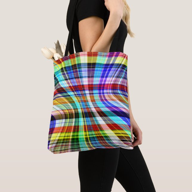 Twisted transparent colored stripes crossing tote bag (Close Up)