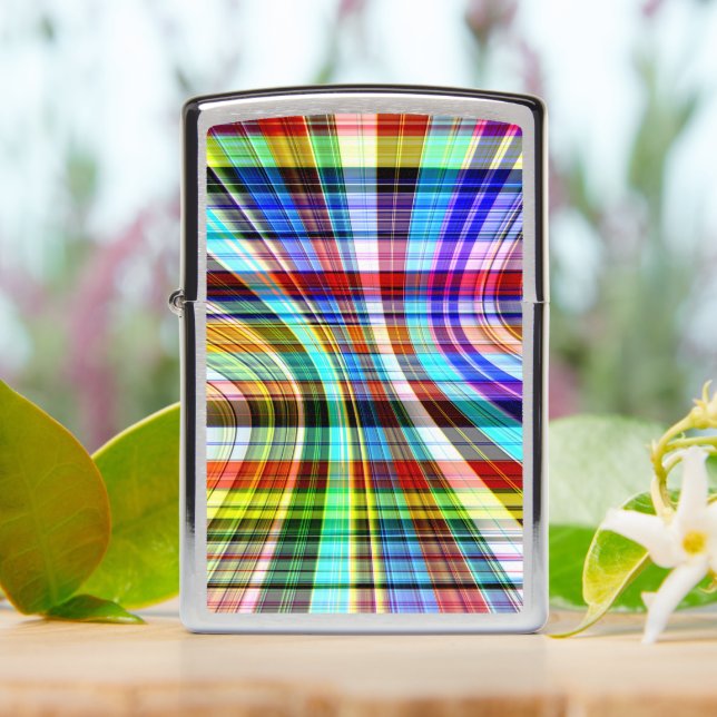 Twisted transparent colored stripes crossing  zippo lighter (On Table)