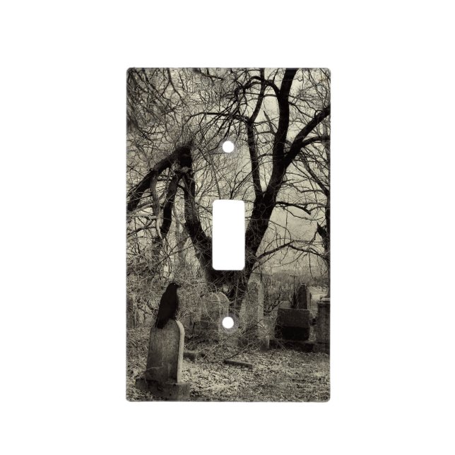 Twisted Tree And Crow Monochrome Gothic Light Switch Cover (Front)