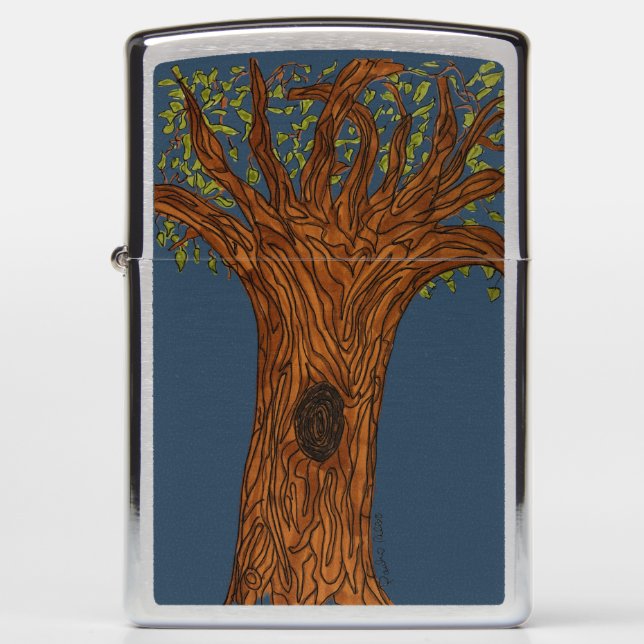 Twisted Tree with Blue Background Zippo Lighter (Front)