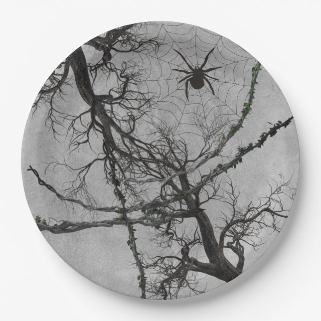 Twisted Vines and Spider Halloween  Paper Plates (Front)
