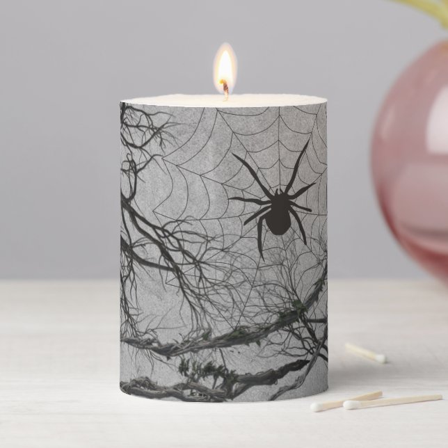 Twisted Vines and Spider Halloween Pillar Candle (In Situ)