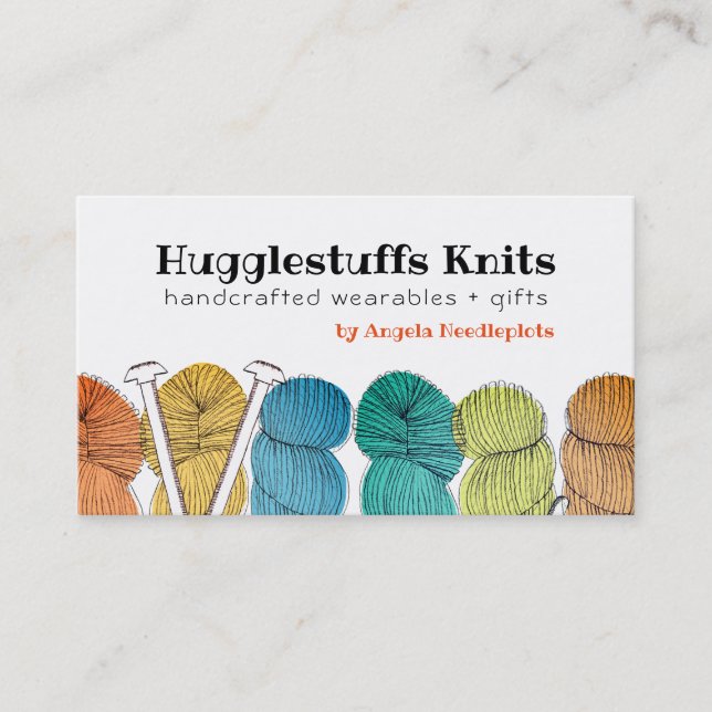 Twisted yarn hank knitting needles business card (Front)