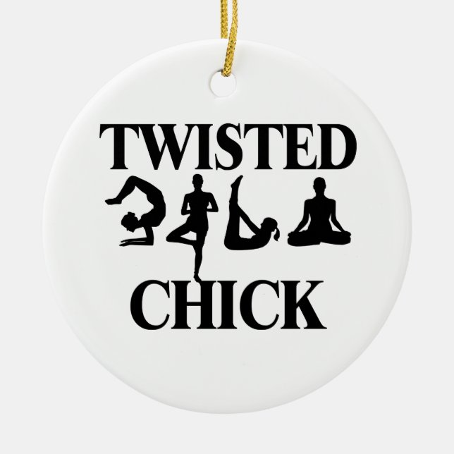 Twisted Yoga Chick Ceramic Ornament (Front)