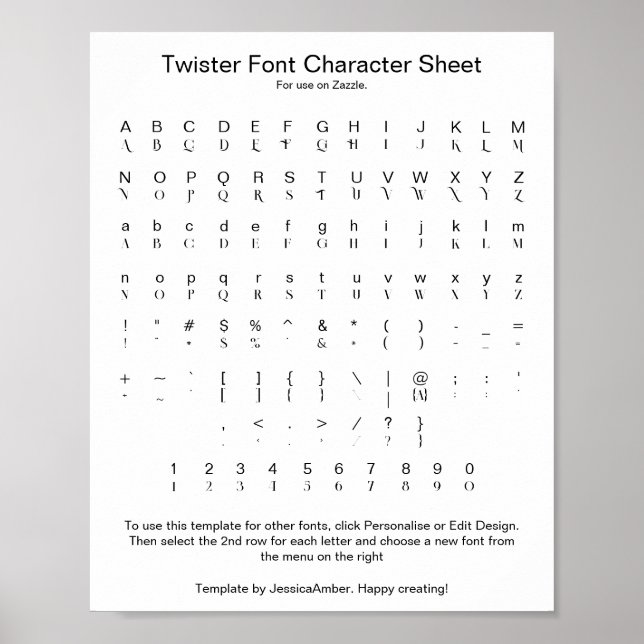 Twister Font Glyph Character Sheet Poster (Front)