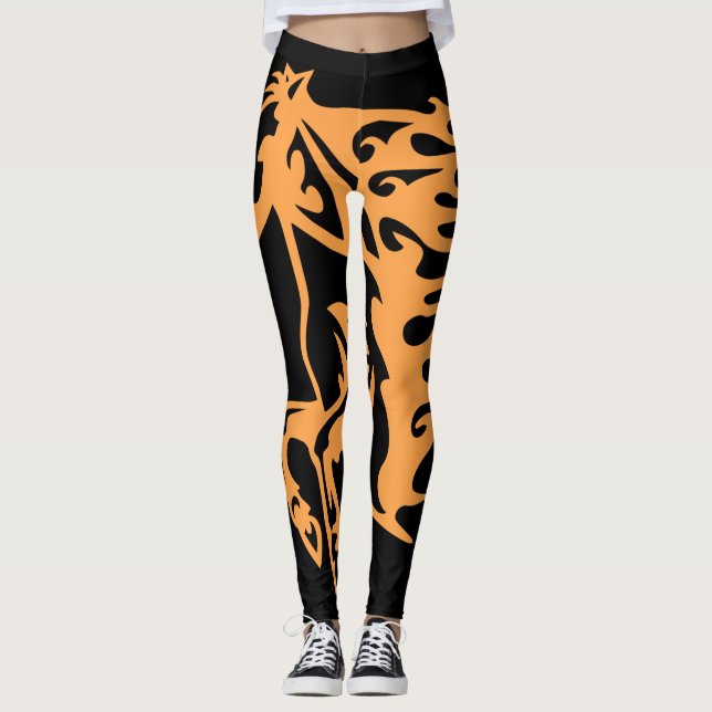 Twister Orange Pony Horse Stallion Steed Line Art Leggings (Front)