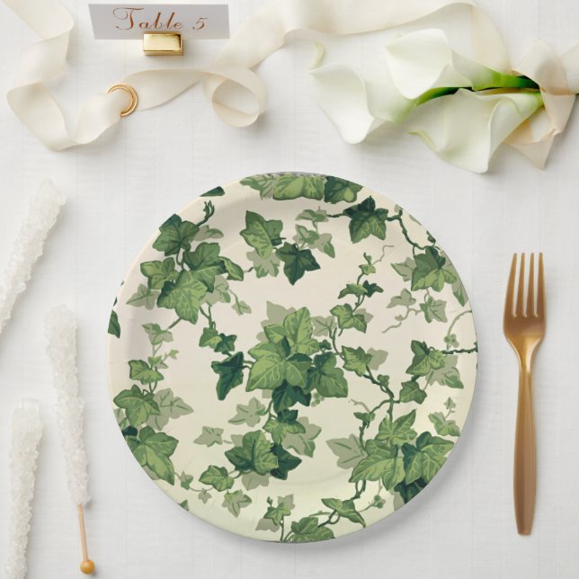 Twisting Ivy Leaves Pattern Paper Plates (Wedding)