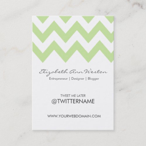 Twitter Business Cards Green Tea Chevron- Portrait