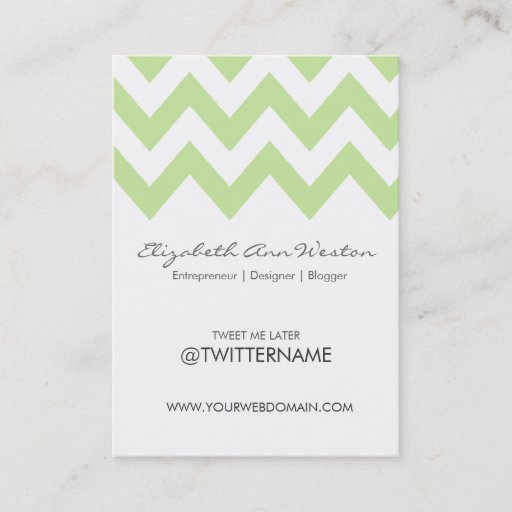 Customizable Twitter Business Cards Green Tea Chevron- Portrait