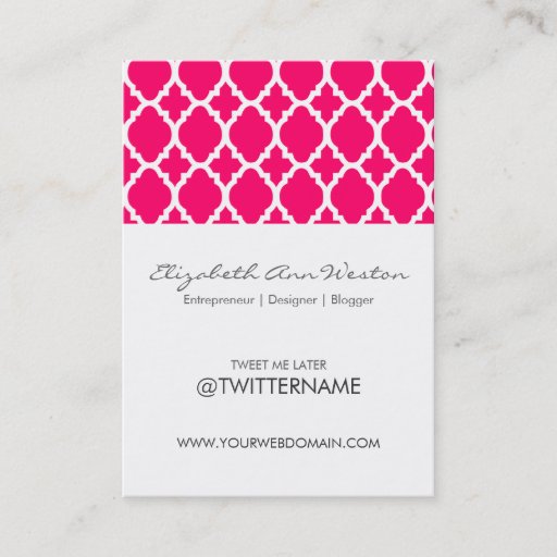 Customizable Twitter Business Cards Hot Pink Moroccan Tile