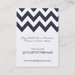 Twitter Business Cards in Navy Chevron - Portrait