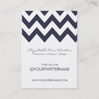 Twitter Business Cards in Navy Chevron - Portrait