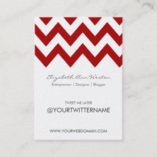 Twitter Business Cards in Red Chevron - Portrait