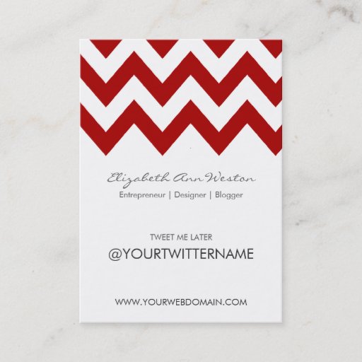 Customizable Twitter Business Cards in Red Chevron - Portrait