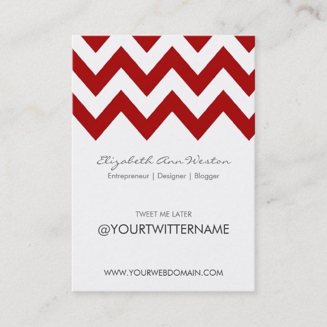 Twitter Business Cards in Red Chevron - Portrait (Front)